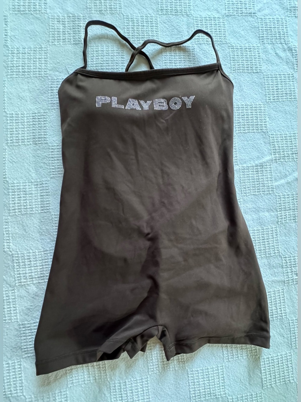 PLAYBOY Brown Rhinestone Logo One-Piece Romper